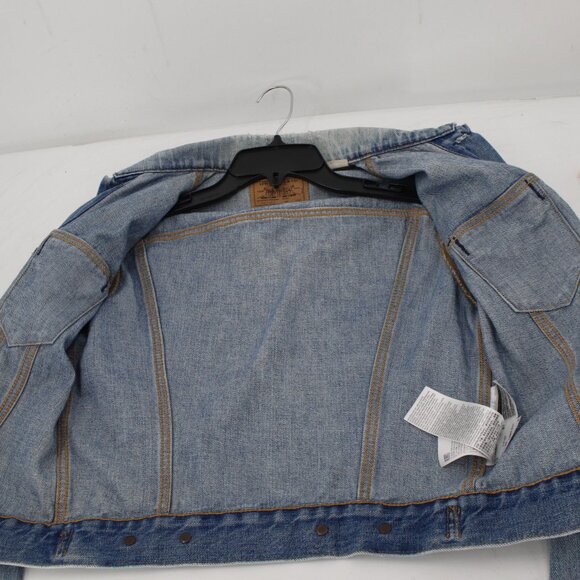 Levis LVC Jacket Womens Small Orange Tab Cotton Embroidered Sleeve Denim Trucker - Picture 2 of 16